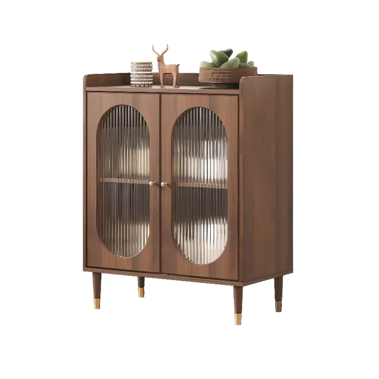 Meuble de salon rétro en bois avec porte vitrée et tiroirs