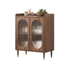 Meuble de salon rétro en bois avec porte vitrée et tiroirs