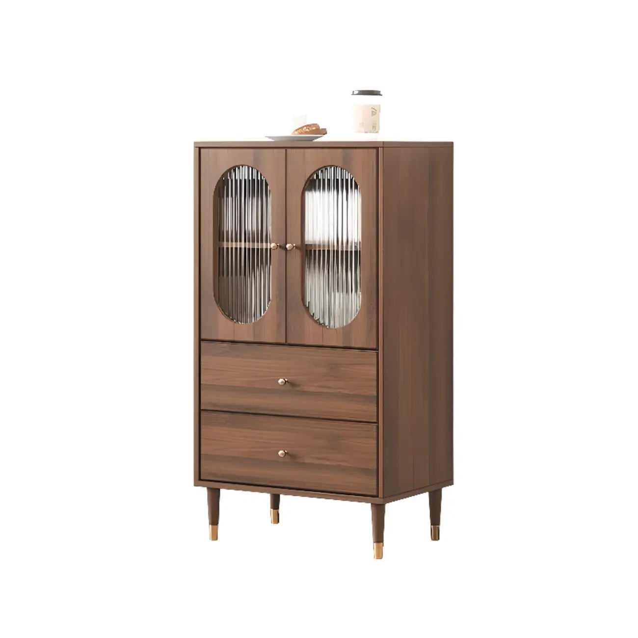 Meuble de salon rétro en bois avec porte vitrée et tiroirs