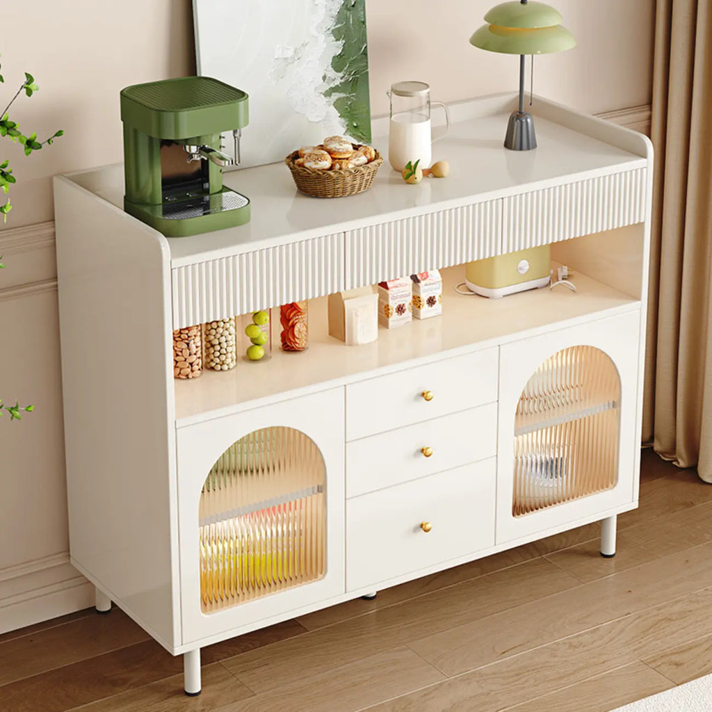 Meuble d'appoint blanc moderne avec tiroirs et portes vitrées