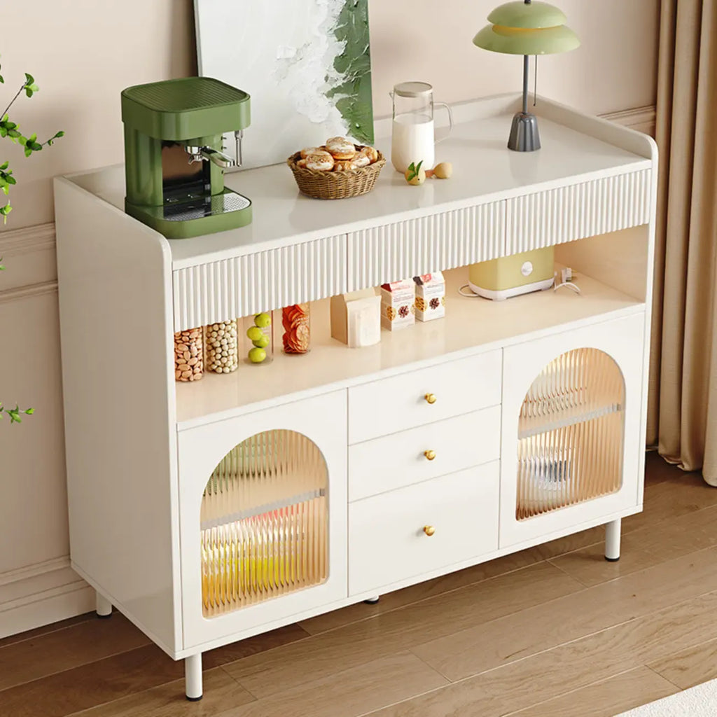 Meuble d'appoint blanc moderne avec tiroirs et portes vitrées