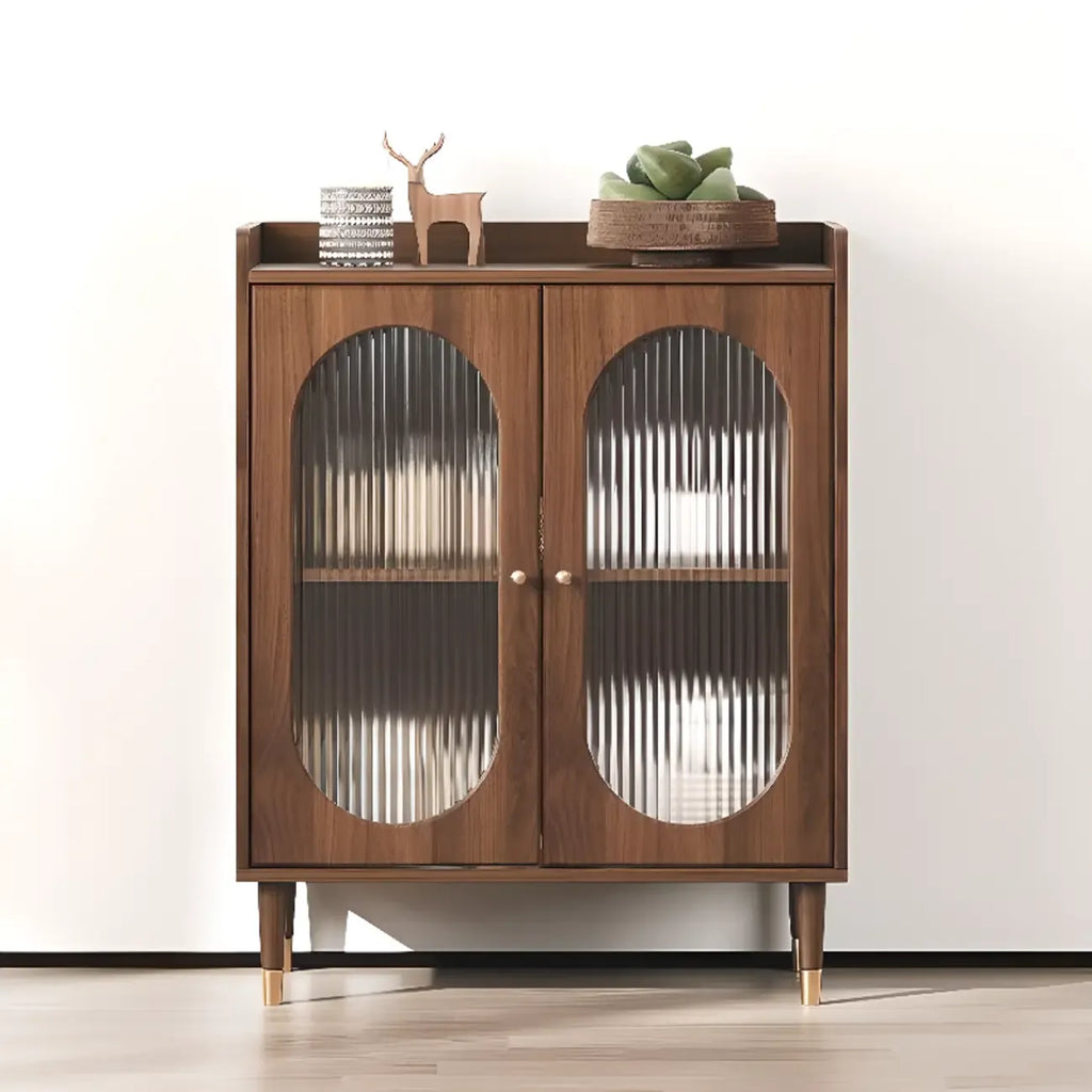 Meuble de salon rétro en bois avec porte vitrée et tiroirs