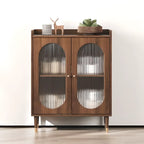 Meuble de salon rétro en bois avec porte vitrée et tiroirs