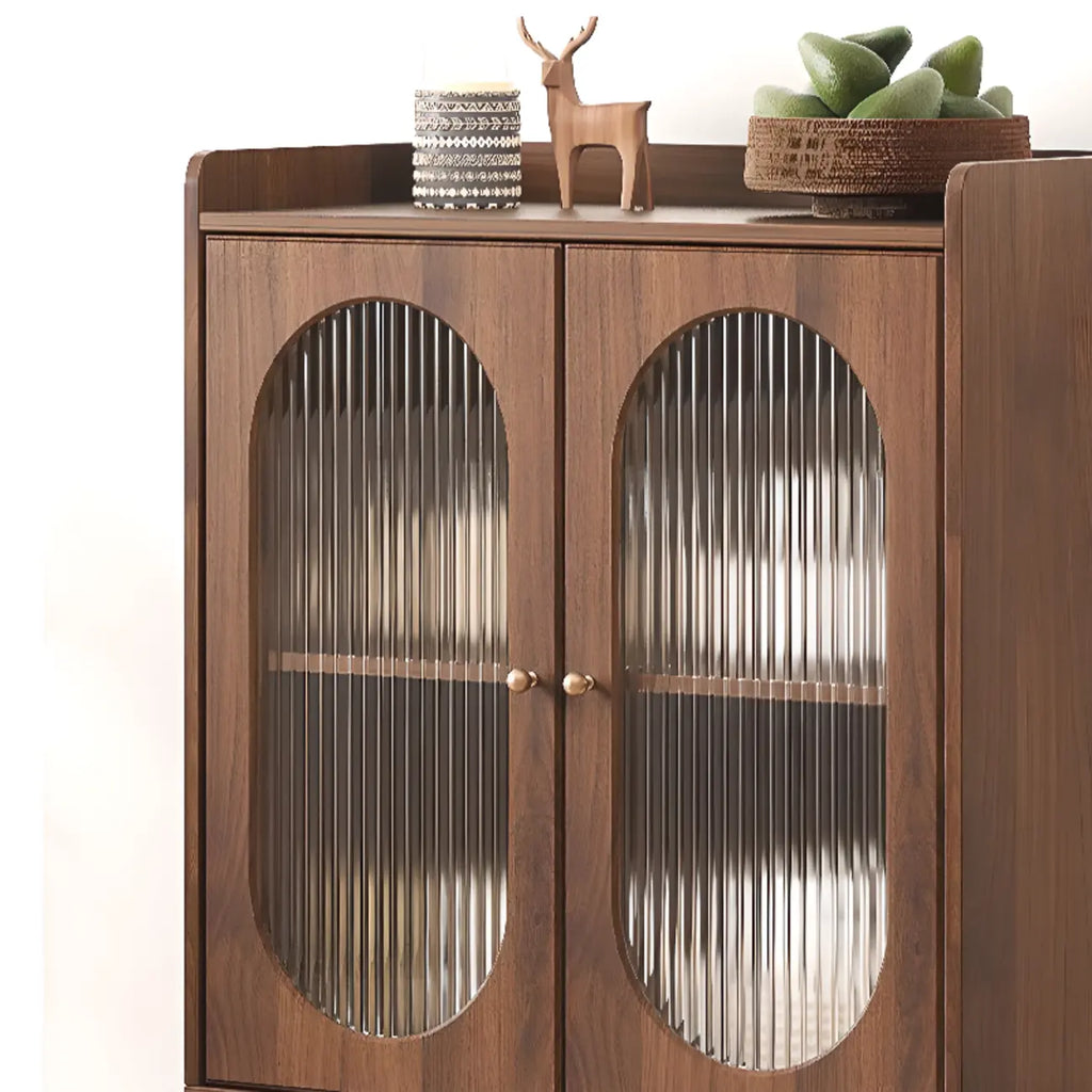 Meuble de salon rétro en bois avec porte vitrée et tiroirs