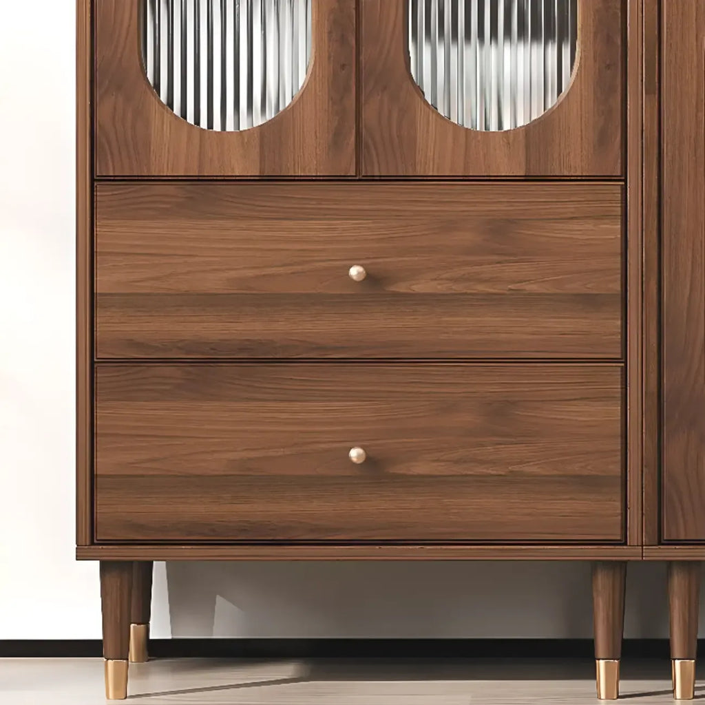 Meuble de salon rétro en bois avec porte vitrée et tiroirs