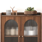 Meuble de salon rétro en bois avec porte vitrée et tiroirs