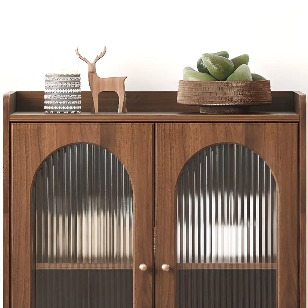 Meuble de salon rétro en bois avec porte vitrée et tiroirs