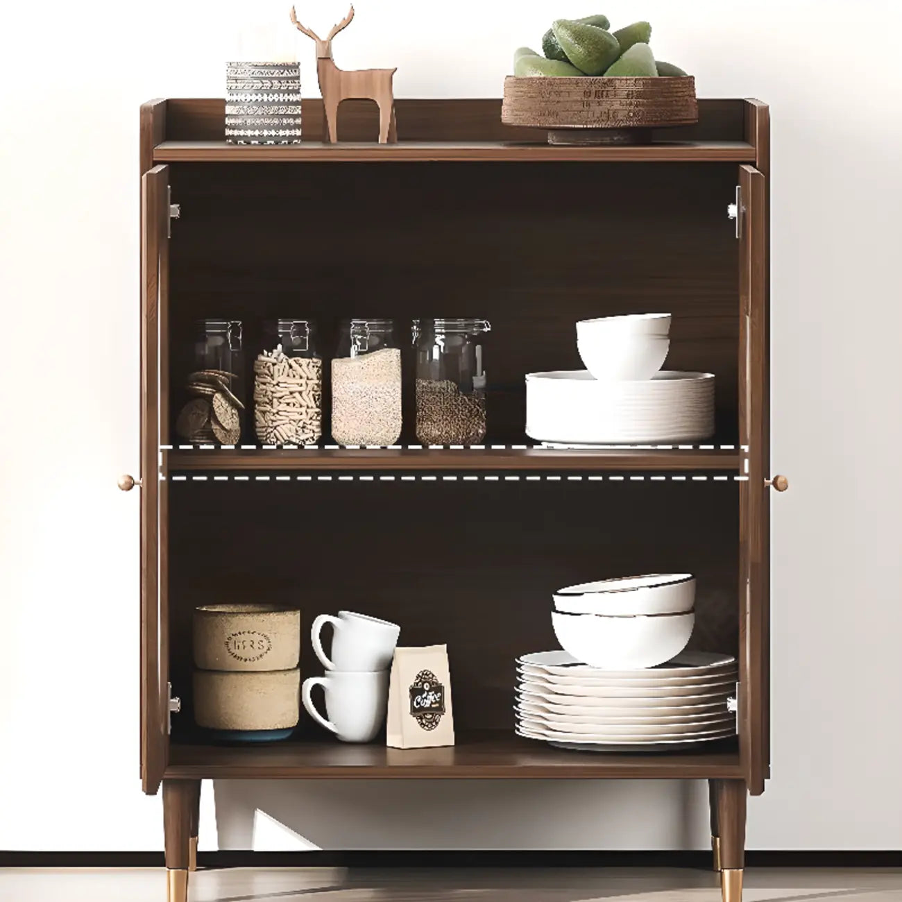 Meuble de salon rétro en bois avec porte vitrée et tiroirs