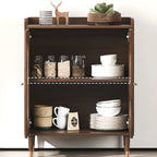 Meuble de salon rétro en bois avec porte vitrée et tiroirs