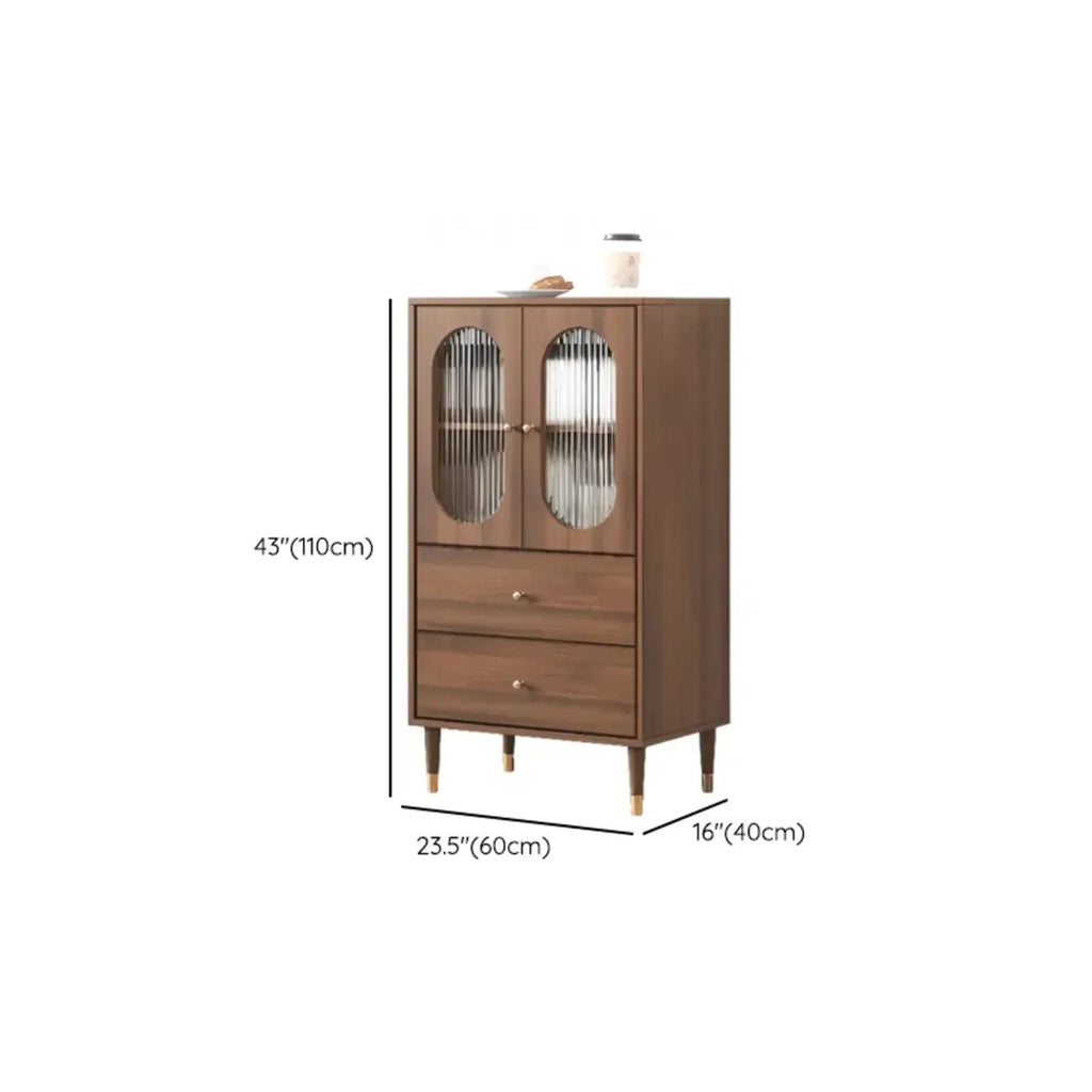Meuble de salon rétro en bois avec porte vitrée et tiroirs