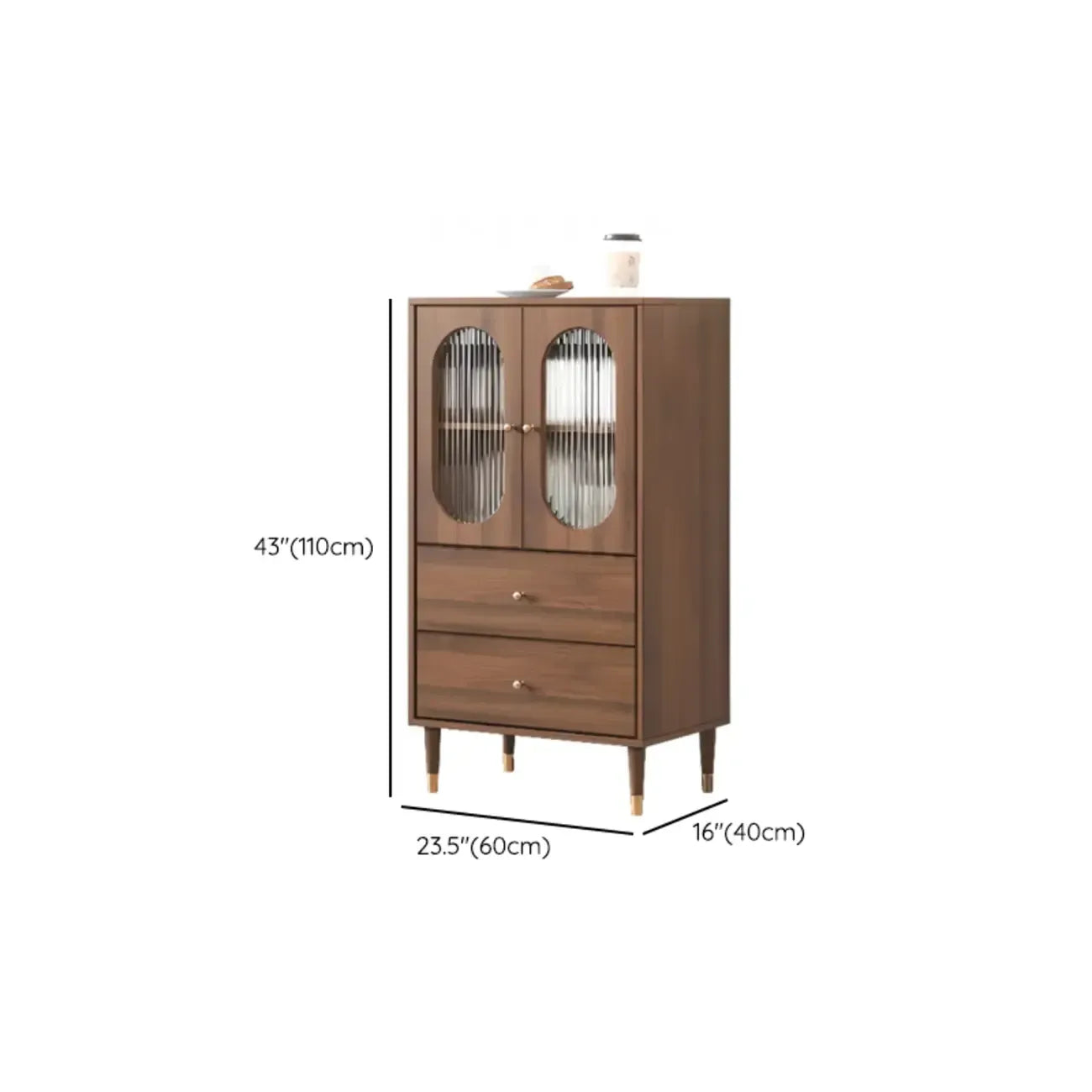 Meuble de salon rétro en bois avec porte vitrée et tiroirs