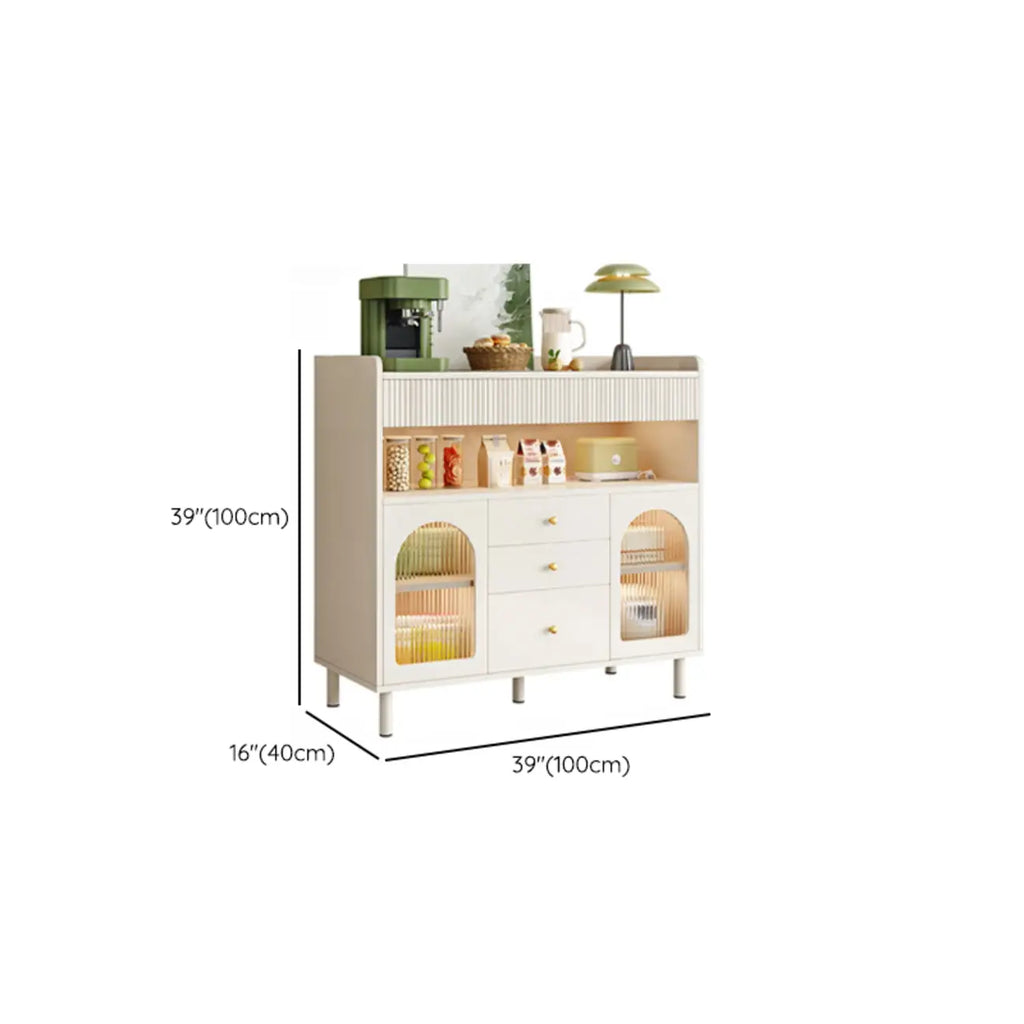 Meuble d'appoint blanc moderne avec tiroirs et portes vitrées
