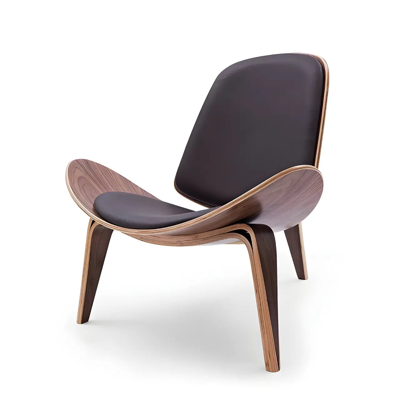Fauteuil d'appoint scandinave en cuir et lin avec structure en bois