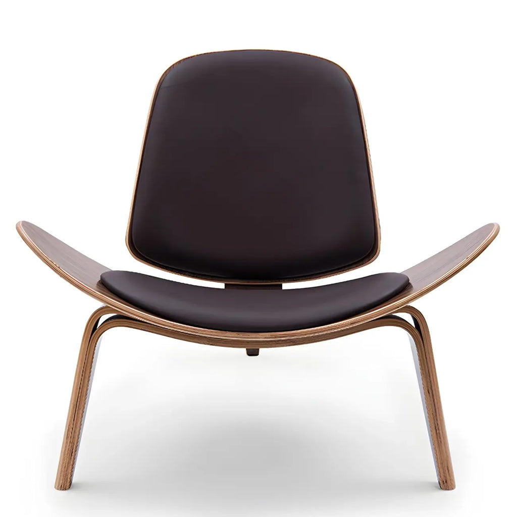 Fauteuil d'appoint scandinave en cuir et lin avec structure en bois