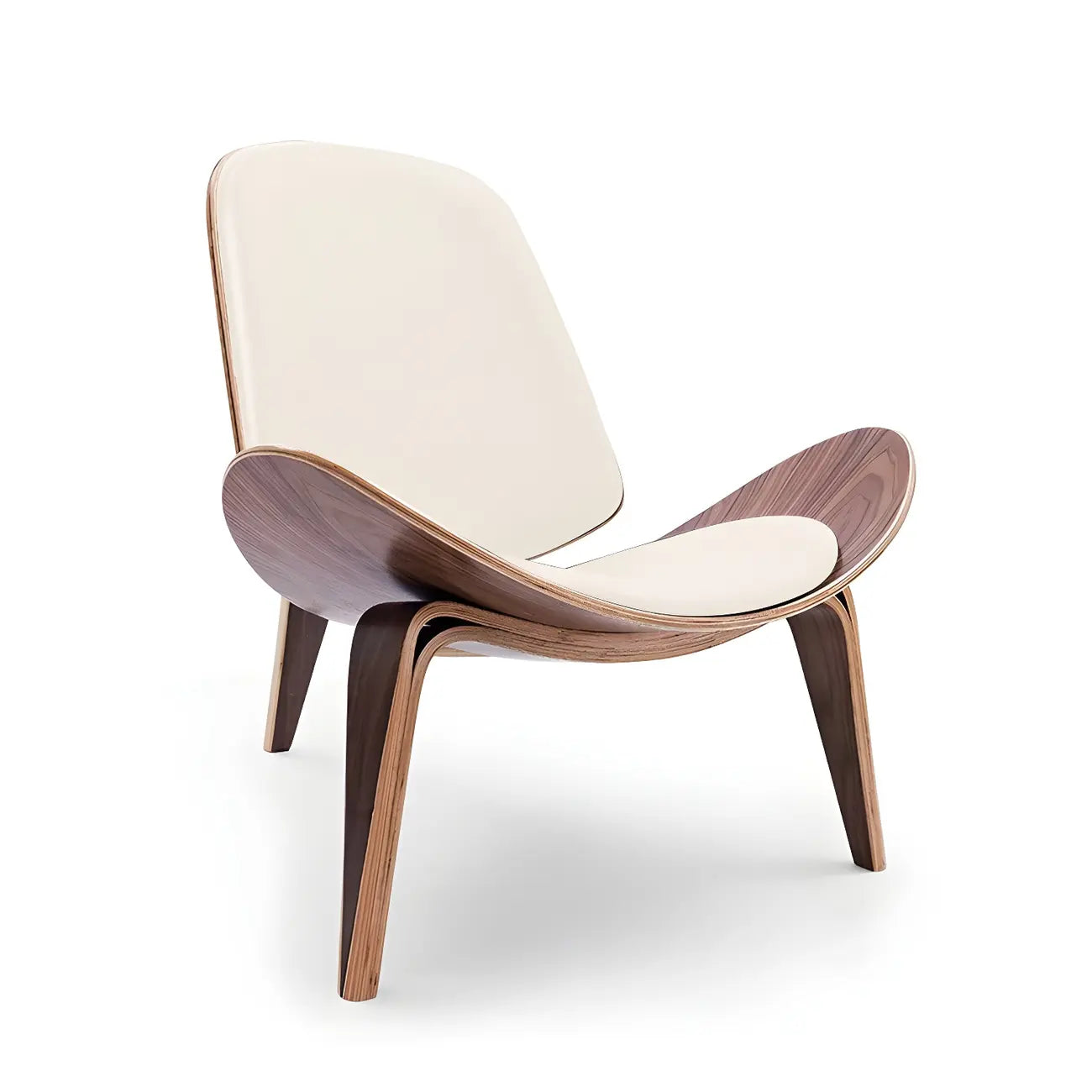 Fauteuil d'appoint scandinave en cuir et lin avec structure en bois