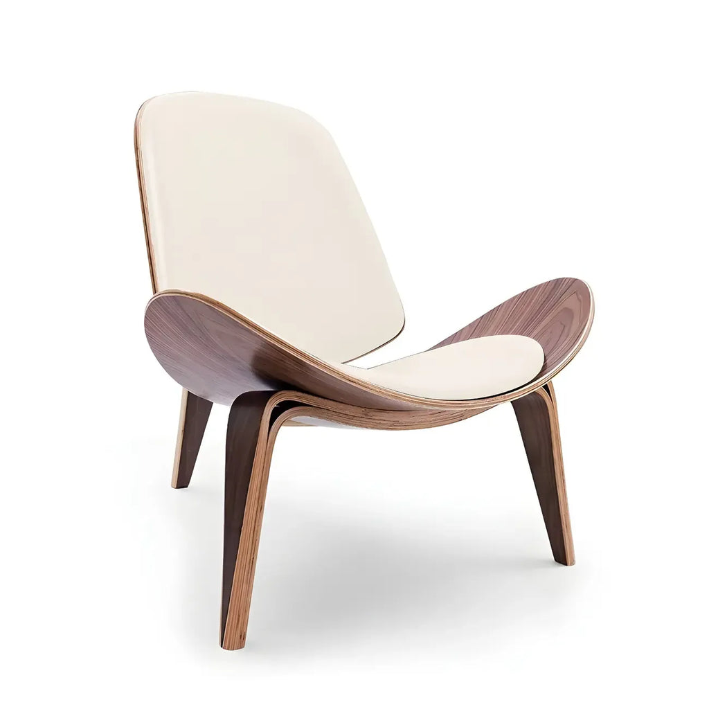 Fauteuil d'appoint scandinave en cuir et lin avec structure en bois