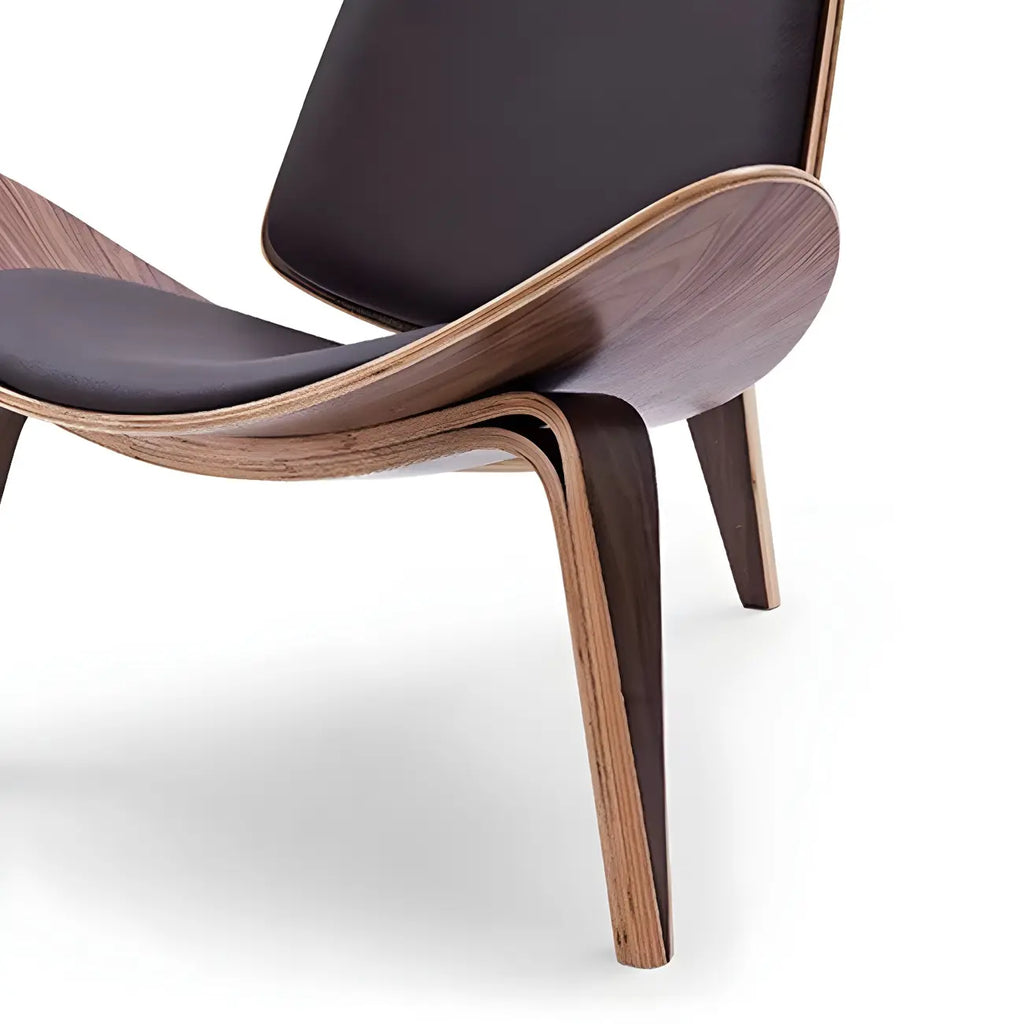 Fauteuil d'appoint scandinave en cuir et lin avec structure en bois