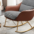 Fauteuil à bascule rembourré à motif pied-de-poule avec accoudoirs droits