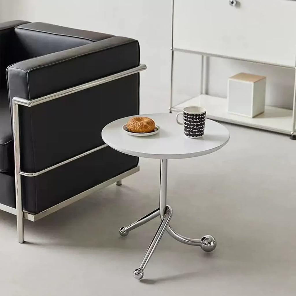 Table d'appoint ronde en bois pour salon avec 3 pieds en métal