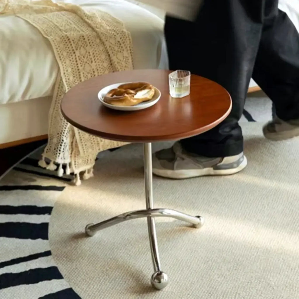 Table d'appoint ronde en bois pour salon avec 3 pieds en métal