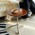 Table d'appoint ronde en bois pour salon avec 3 pieds en métal