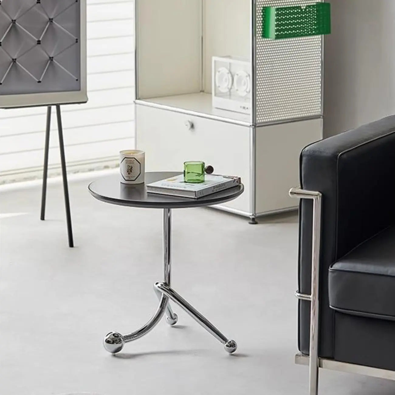 Table d'appoint ronde en bois pour salon avec 3 pieds en métal