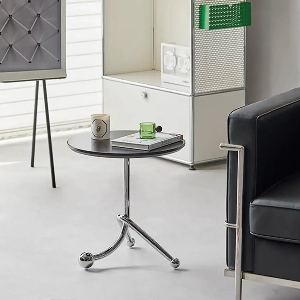 Table d'appoint ronde en bois pour salon avec 3 pieds en métal