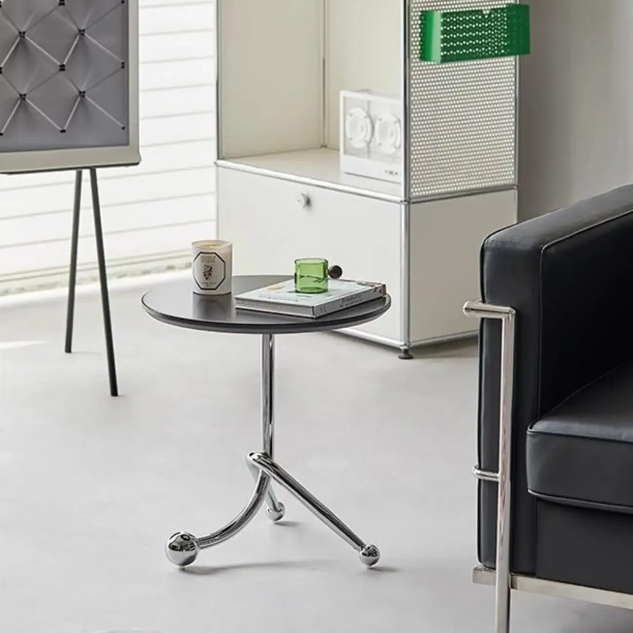 Table d'appoint ronde en bois pour salon avec 3 pieds en métal