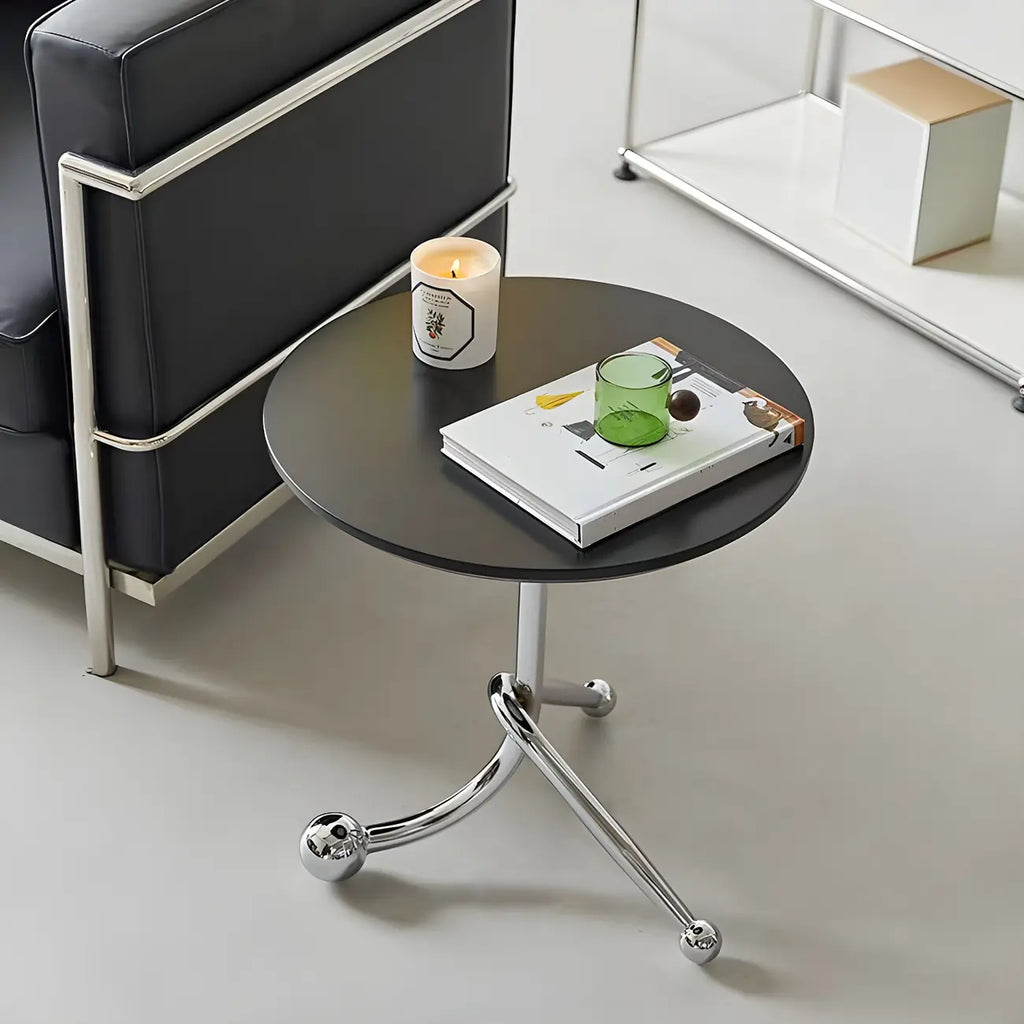 Table d'appoint ronde en bois pour salon avec 3 pieds en métal