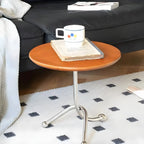 Table d'appoint ronde en bois pour salon avec 3 pieds en métal