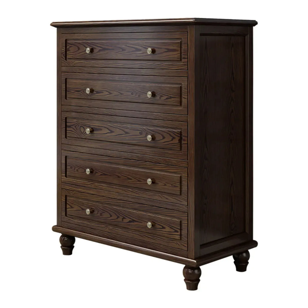 Commode élégante en bois de frêne, autoportante, à 5 tiroirs