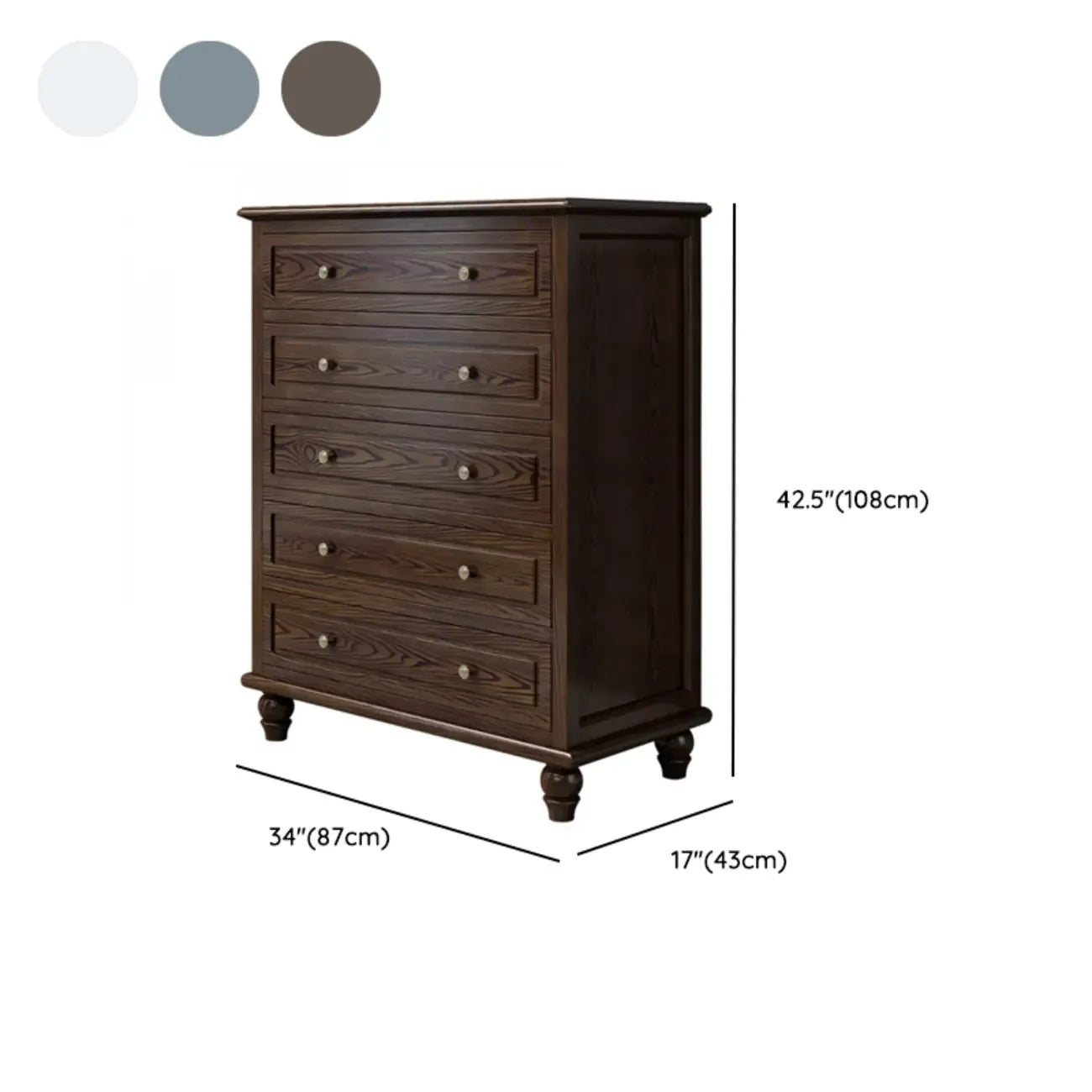 Commode élégante en bois de frêne, autoportante, à 5 tiroirs