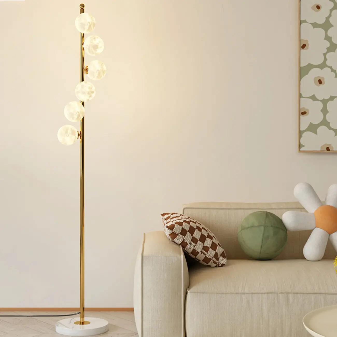 Lampadaire minimaliste à 6 lumières avec abat-jour en verre globe ajustable