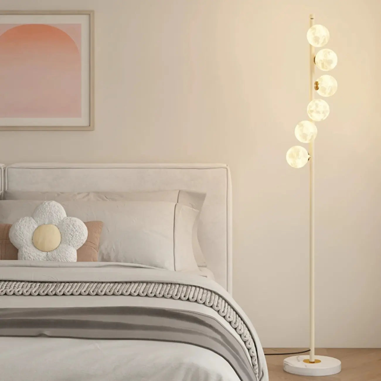 Lampadaire minimaliste à 6 lumières avec abat-jour en verre globe ajustable