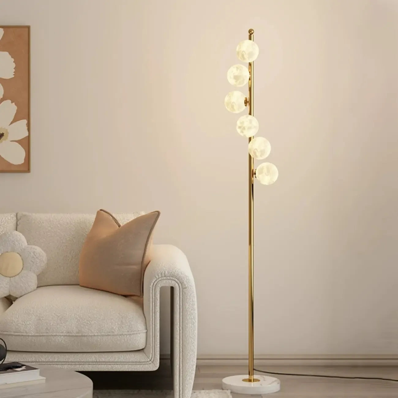 Lampadaire minimaliste à 6 lumières avec abat-jour en verre globe ajustable