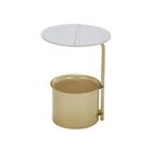 Table d'appoint ronde glamour en marbre avec rangement cylindrique en métal doré