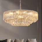 Lustre moderne de luxe en cristal à plusieurs niveaux, réglable