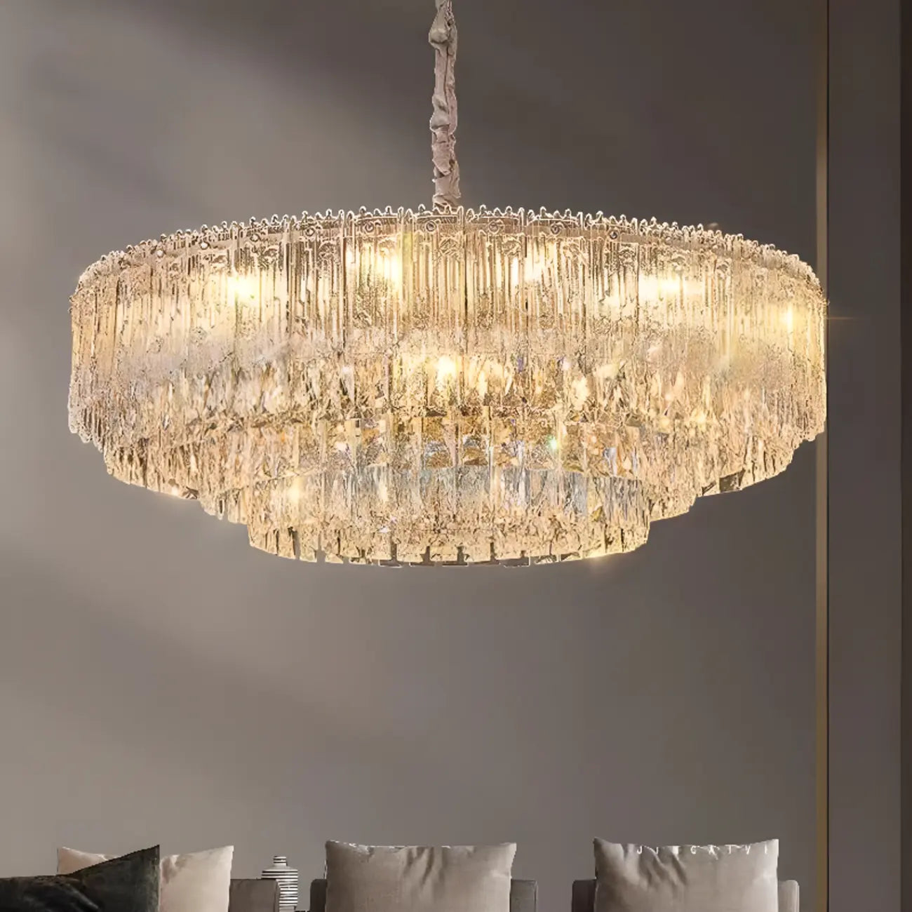 Lustre moderne de luxe en cristal à plusieurs niveaux, réglable