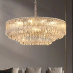 Lustre moderne de luxe en cristal à plusieurs niveaux, réglable