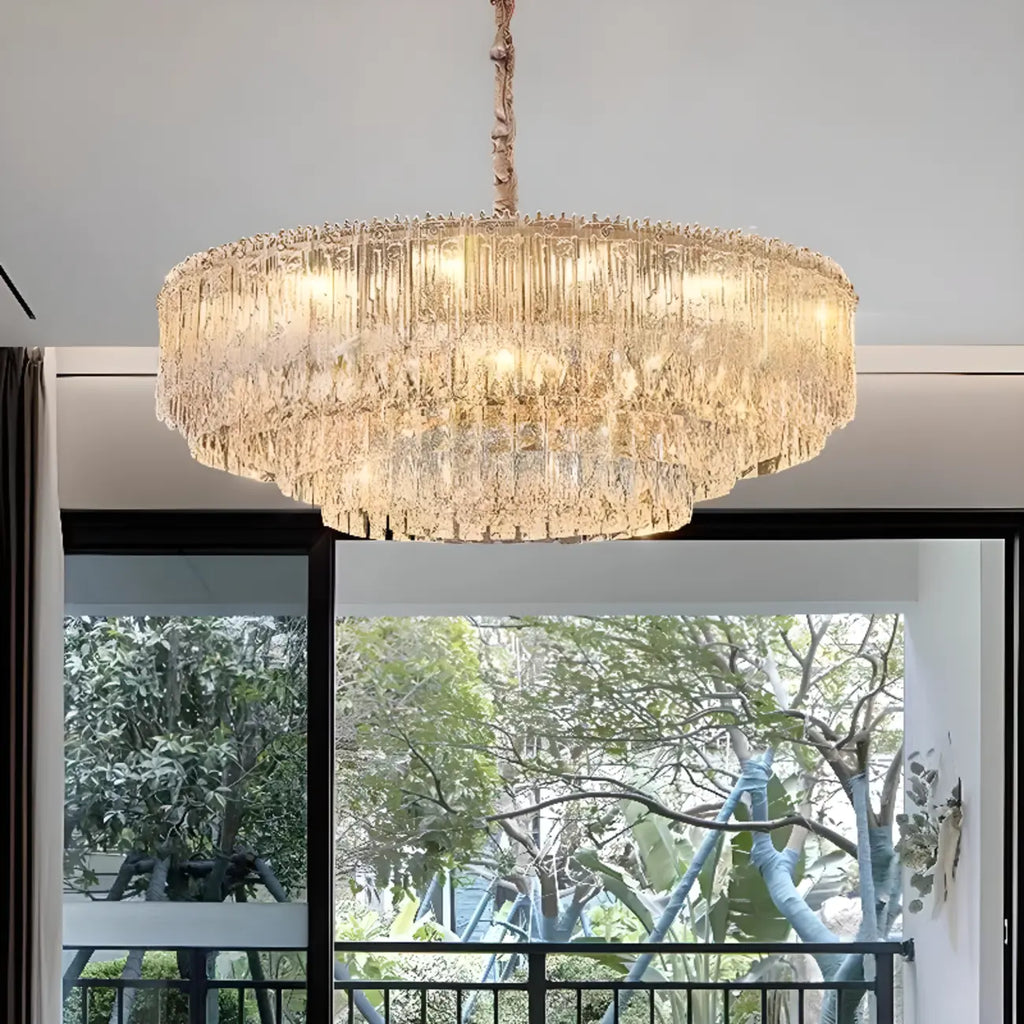 Lustre moderne de luxe en cristal à plusieurs niveaux, réglable