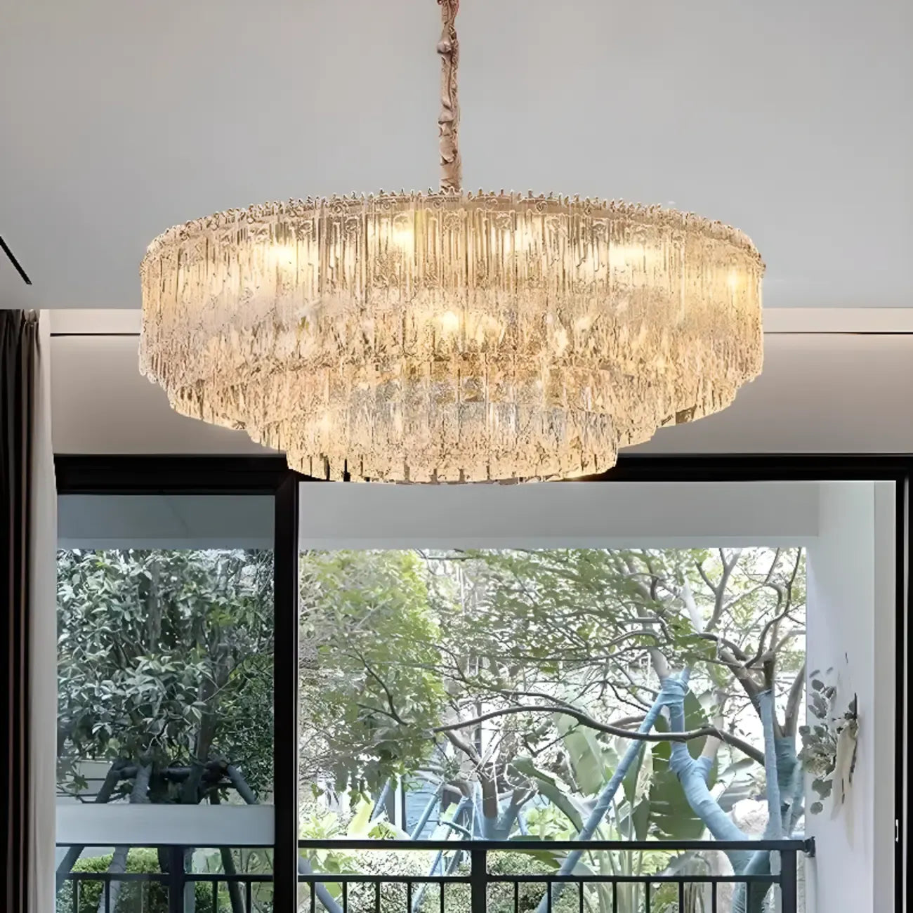 Lustre moderne de luxe en cristal à plusieurs niveaux, réglable
