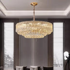 Lustre moderne de luxe en cristal à plusieurs niveaux, réglable