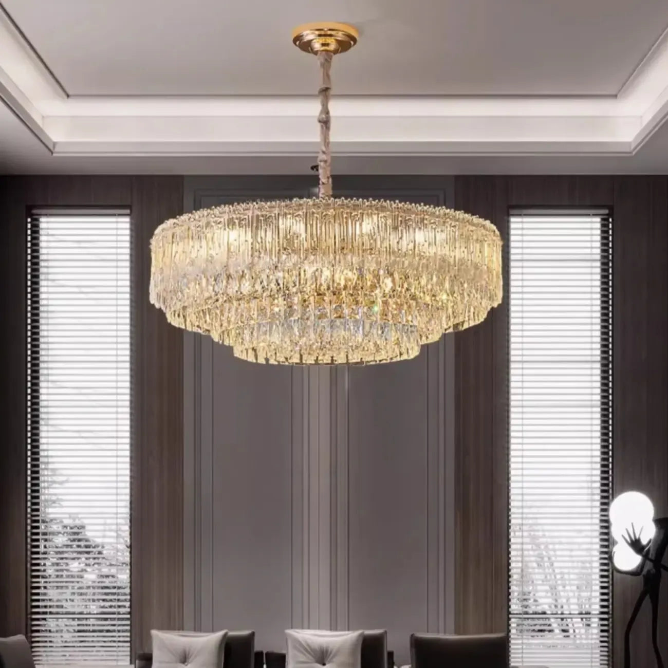 Lustre moderne de luxe en cristal à plusieurs niveaux, réglable