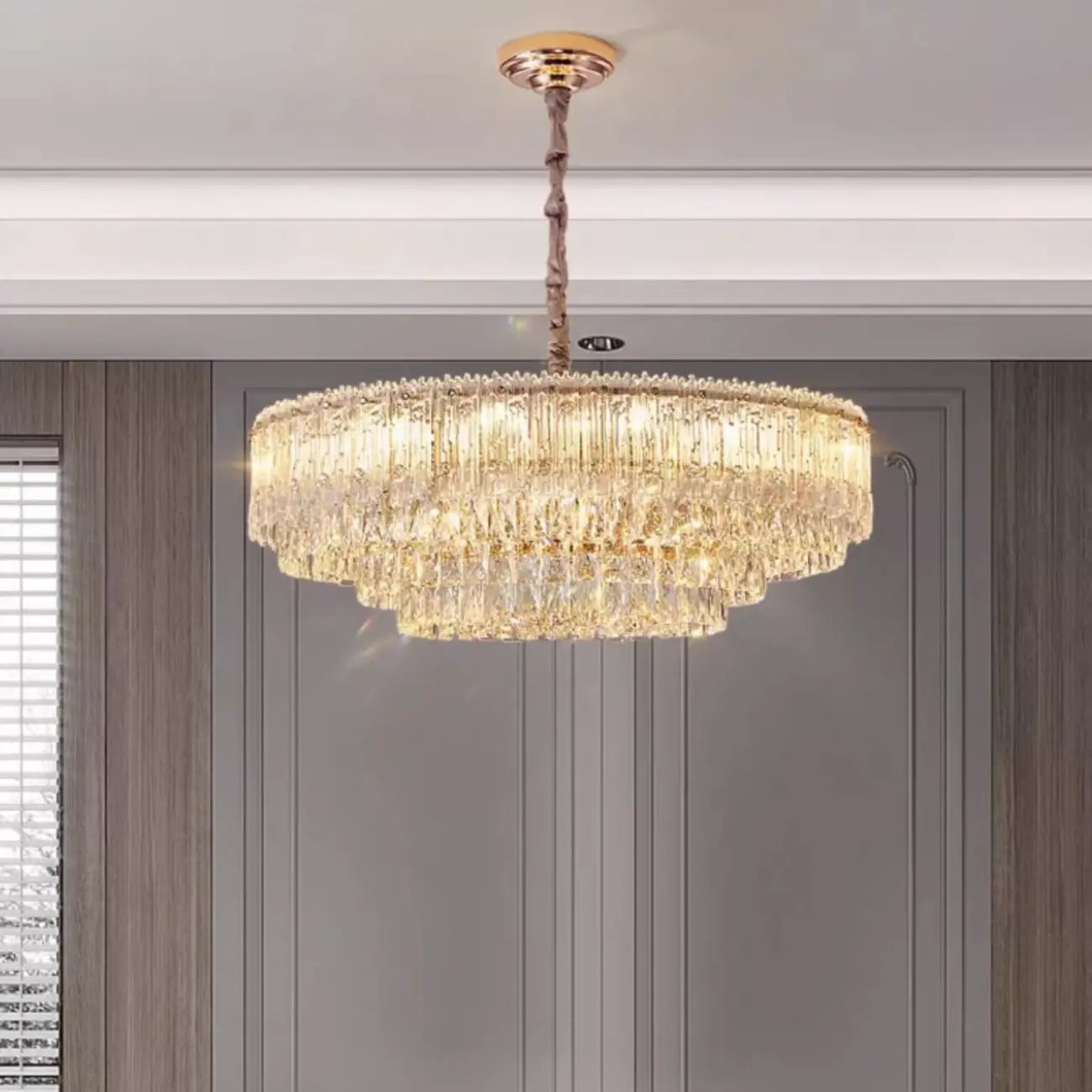 Lustre moderne de luxe en cristal à plusieurs niveaux, réglable