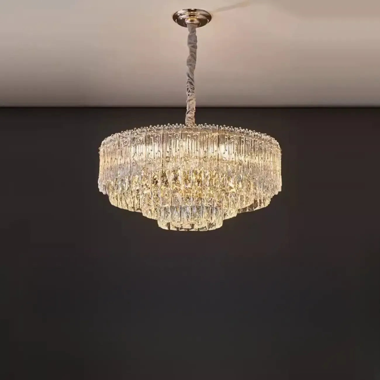 Lustre moderne de luxe en cristal à plusieurs niveaux, réglable