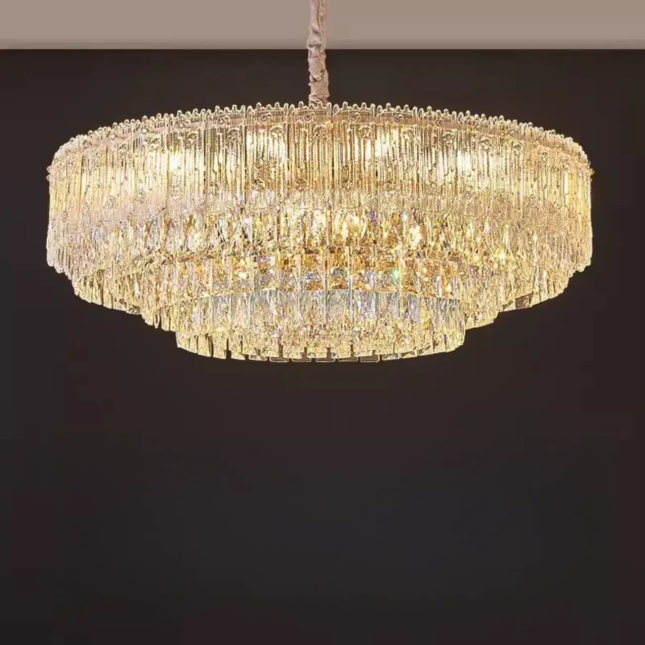Lustre moderne de luxe en cristal à plusieurs niveaux, réglable