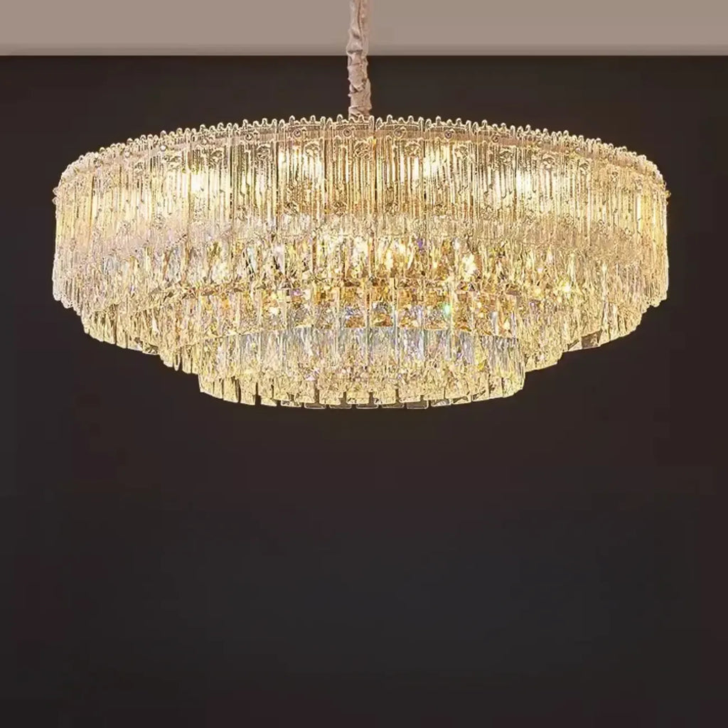 Lustre moderne de luxe en cristal à plusieurs niveaux, réglable