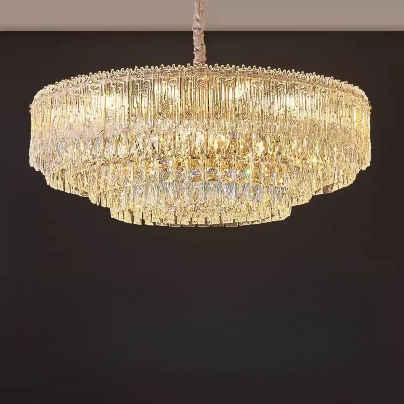 Lustre moderne de luxe en cristal à plusieurs niveaux, réglable