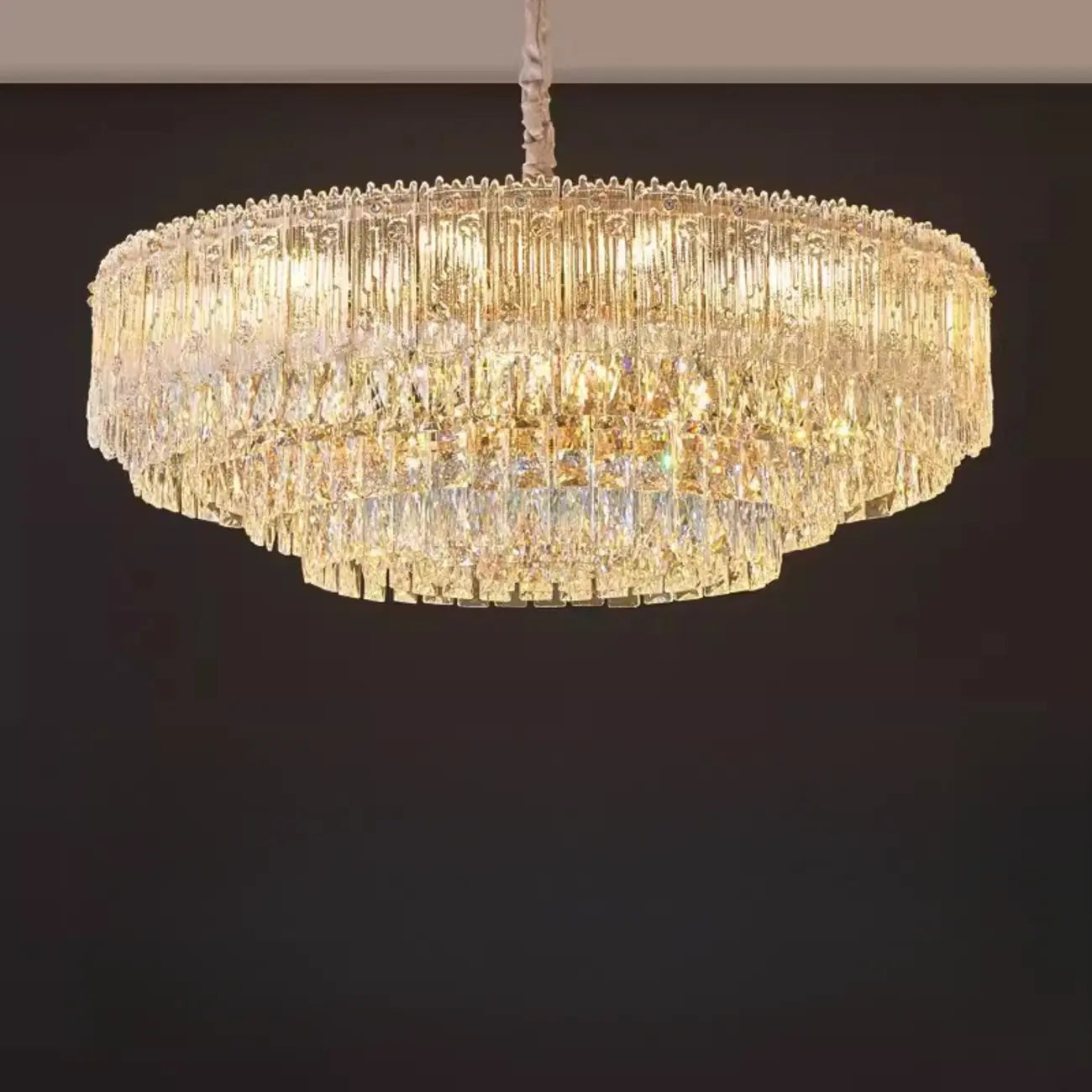 Lustre moderne de luxe en cristal à plusieurs niveaux, réglable
