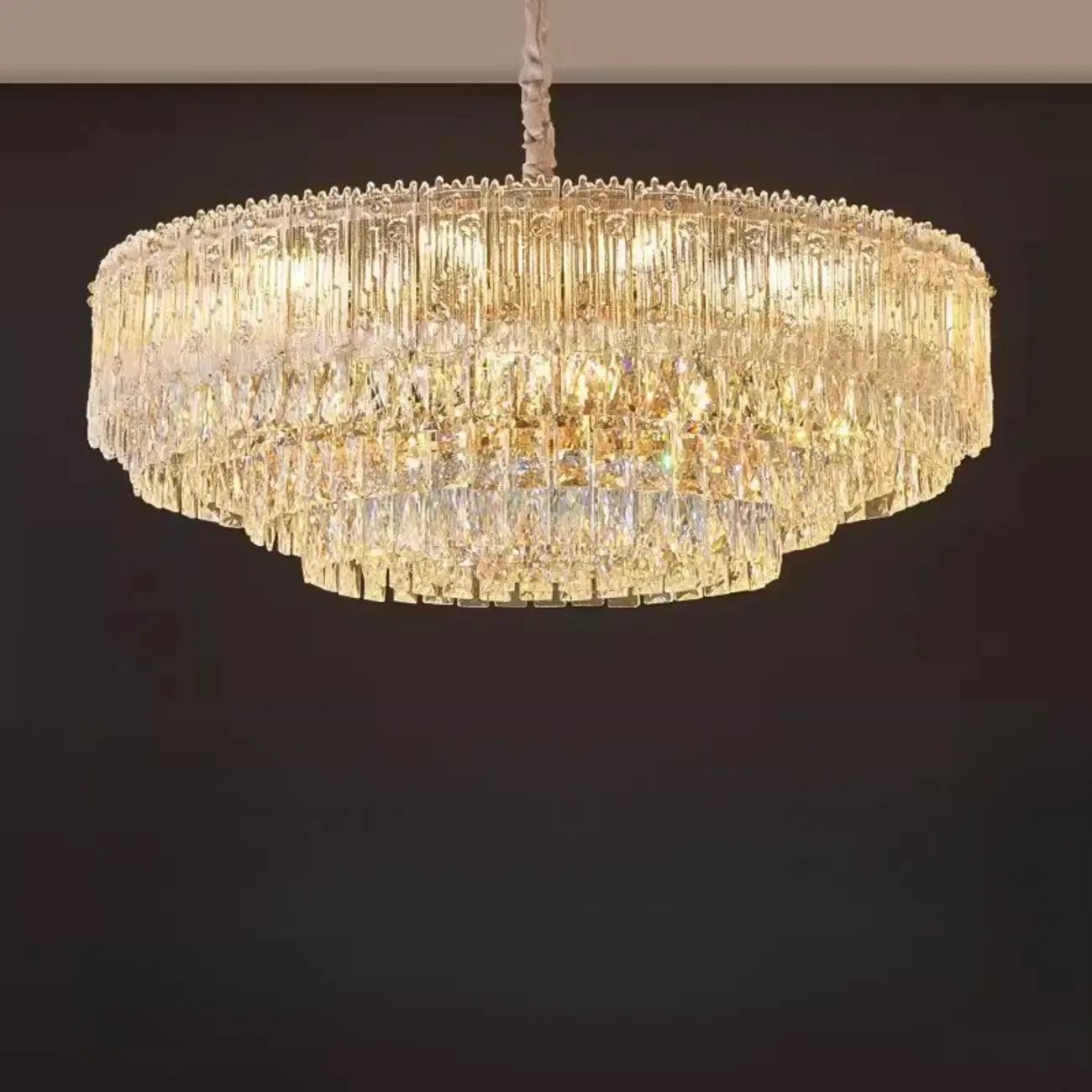 Lustre moderne de luxe en cristal à plusieurs niveaux, réglable